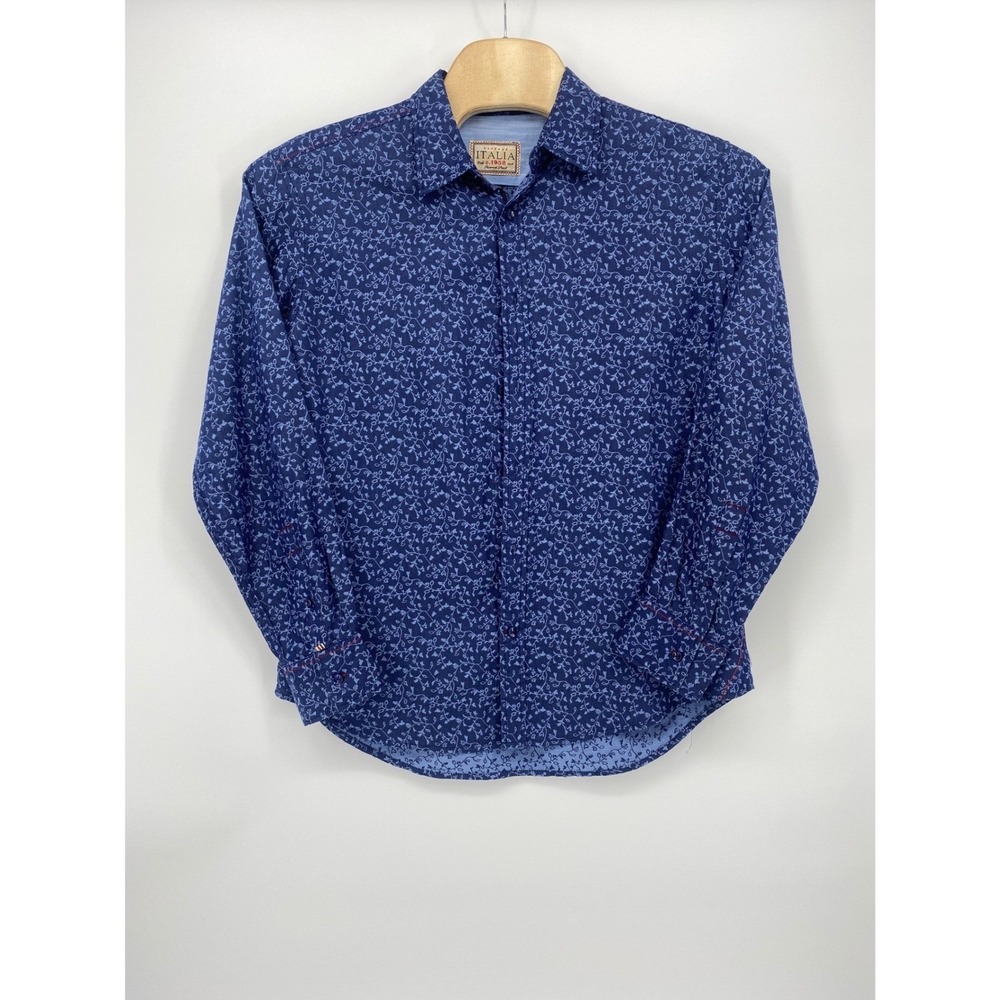 Vintage Italia Button Down Shirt Mens‎ XL Blue Excellent Floral Long Sleeve